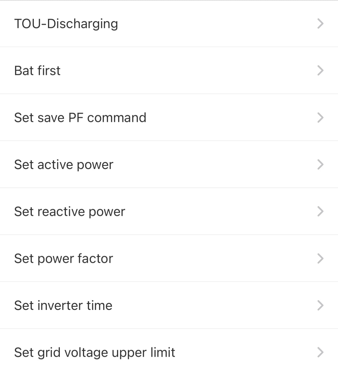 ShinePhone inverter settings page