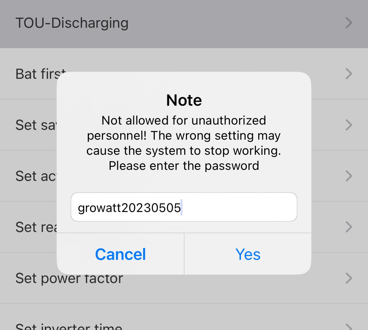 ShinePhone inverter setting