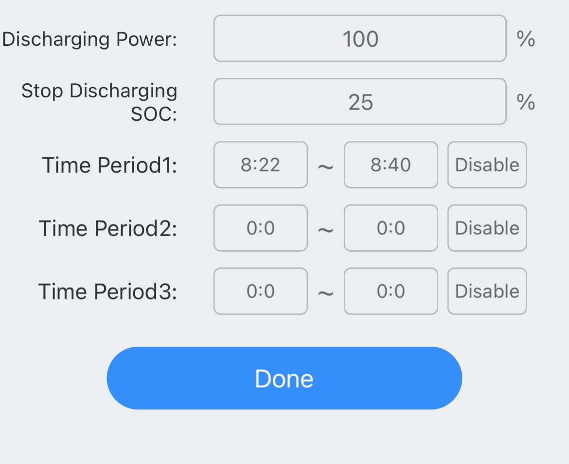 ShinePhone TOU settings page