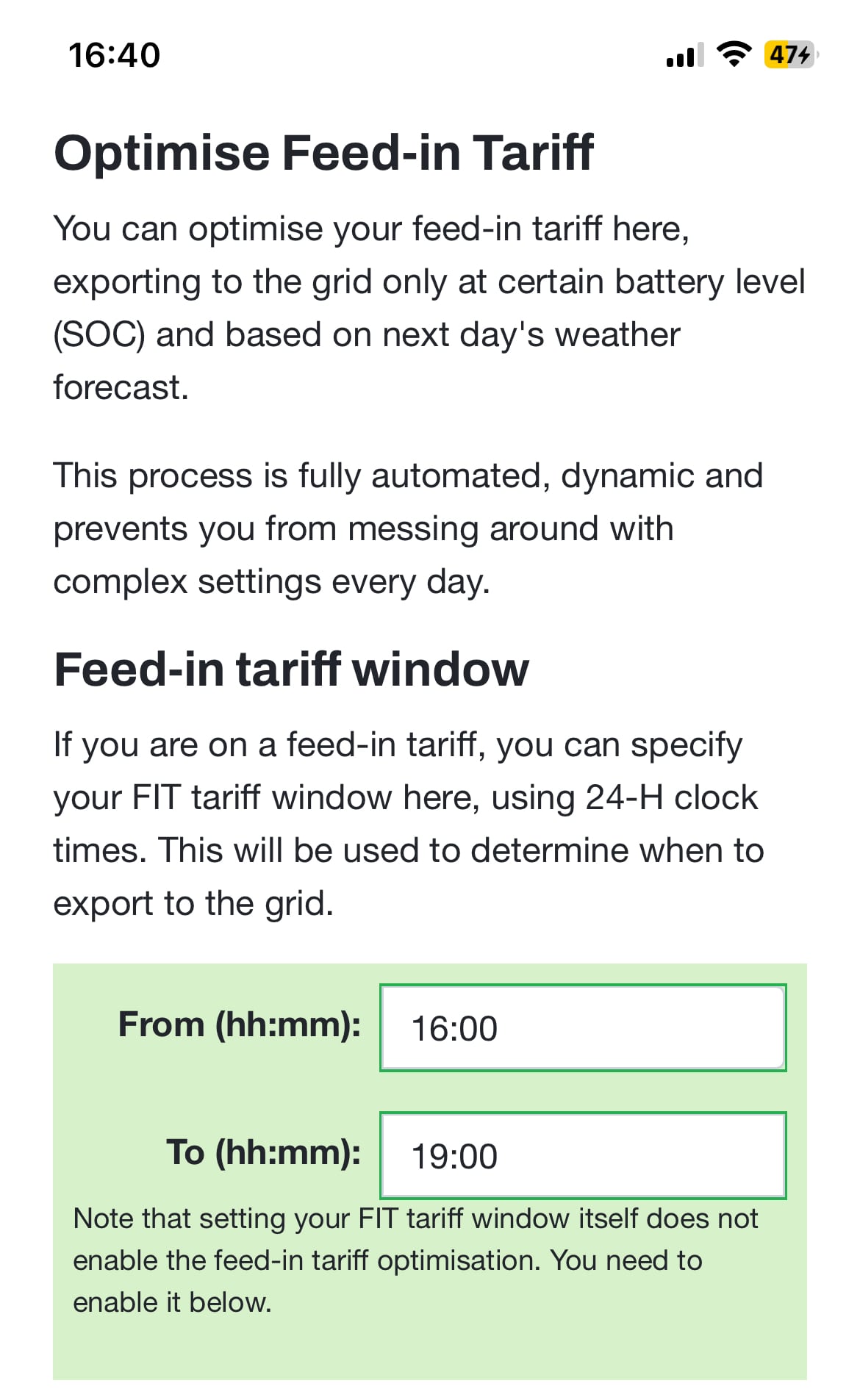 Wonder Watt optimise feed-in tariff